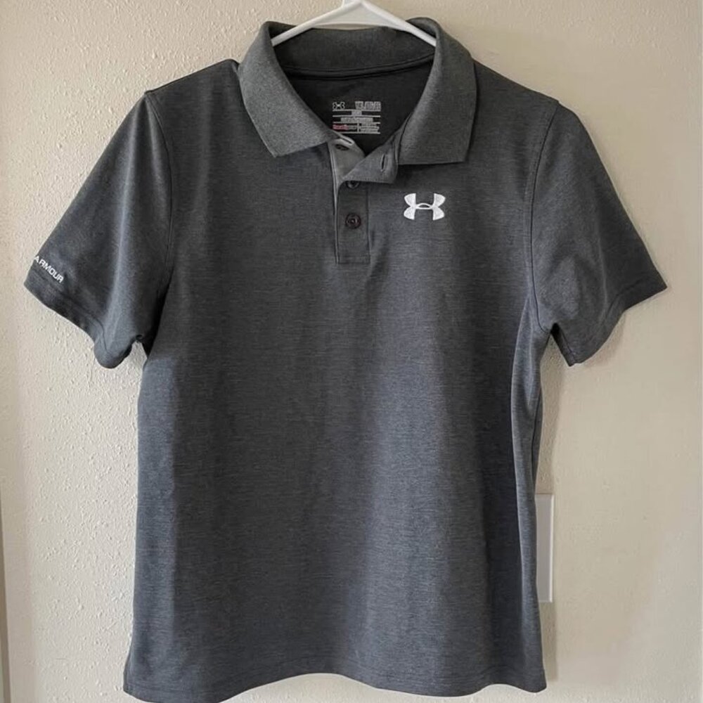 Under Armour Boys Youth XL X- Large Sz 18 Gray Heat Gear Polo Shirt
